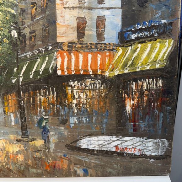 Original Oil Painting Signed Burnett Eiffel Tower Paris France MCM Wall Decor - Picture 7 of 11